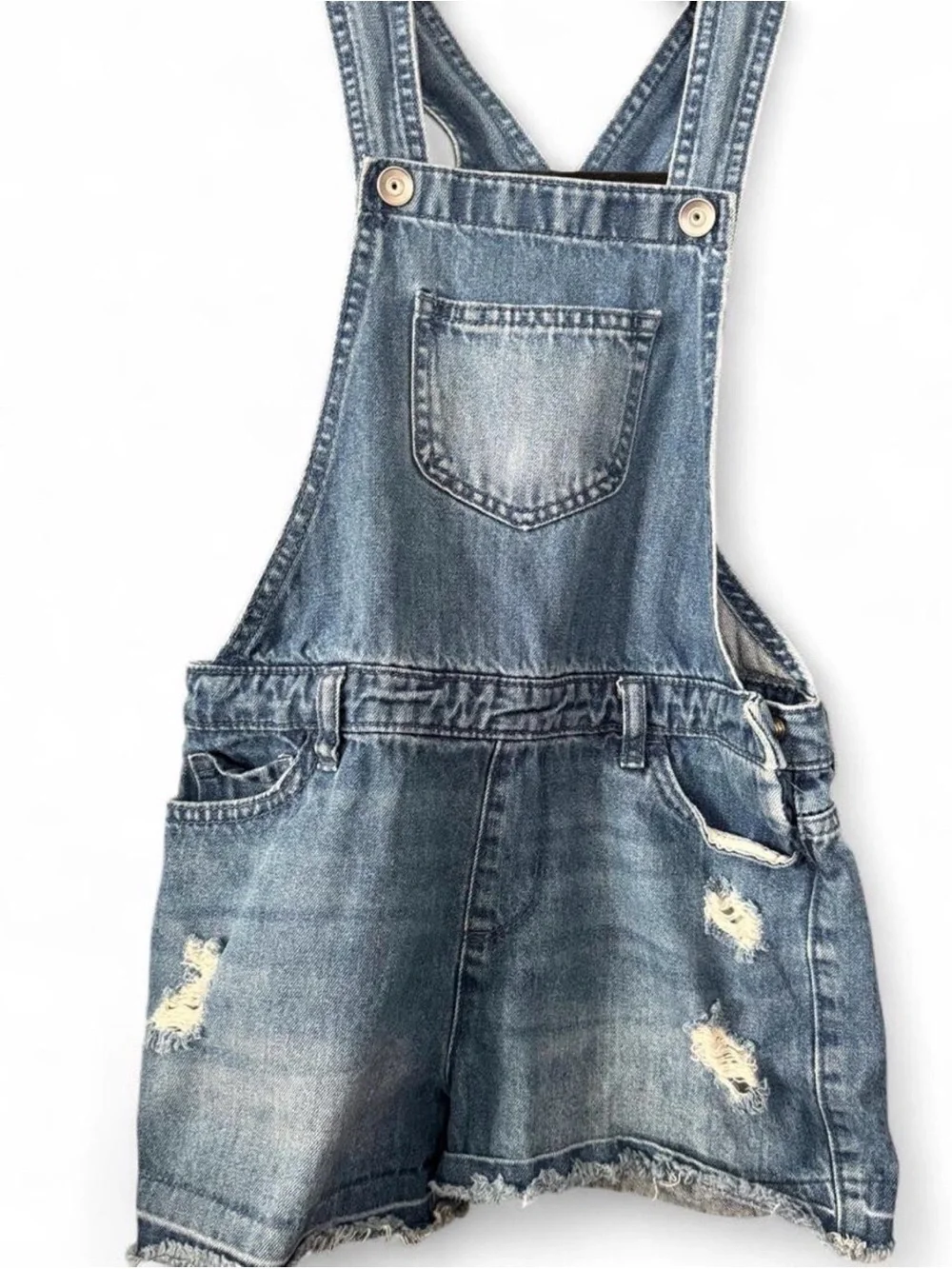 The Children's Place Faded Blue oDistressed Denim Short Overalls